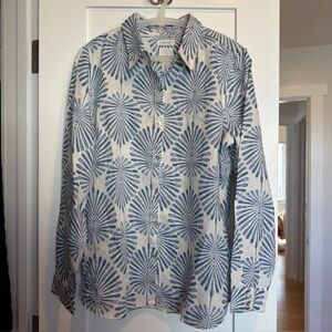 Joie Blue Tropical Blue Linen Long-Sleeve Button-Down Shirt